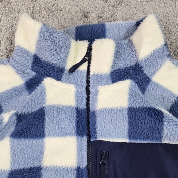 J. Crew BJ129 Blue White Buffalo Check Woven Sherpa Zip Up Jacket Chest Pocket - Picture 4 of 8
